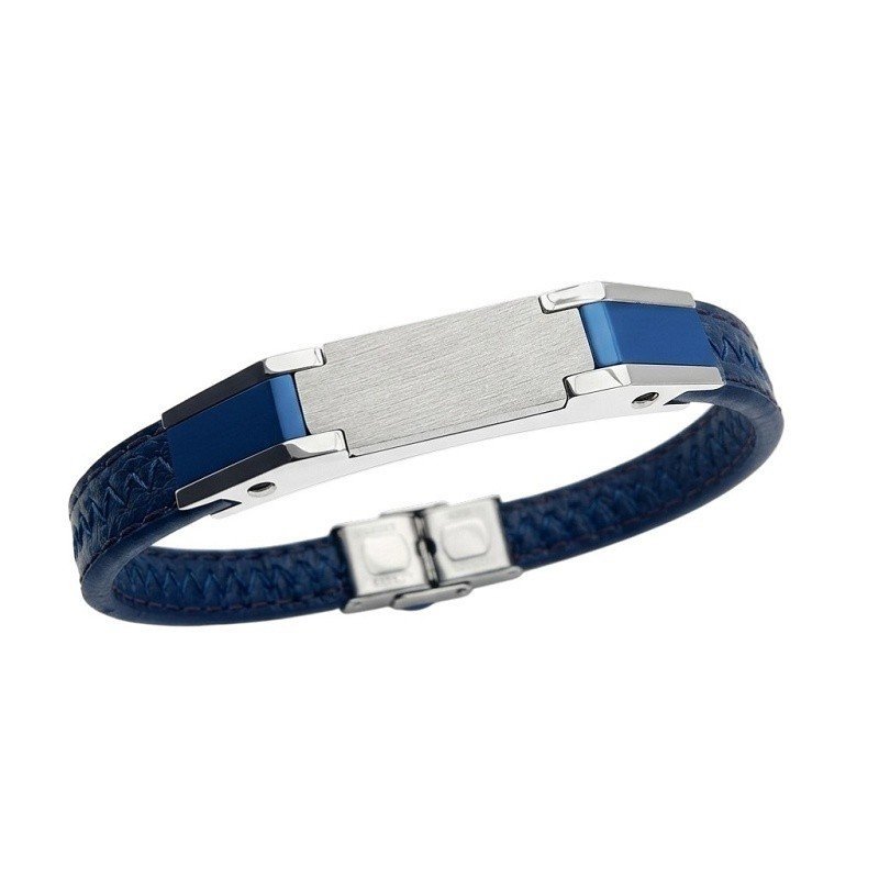 ESCLAVA PERSONALIZADA CUERO AZUL Y ACERO