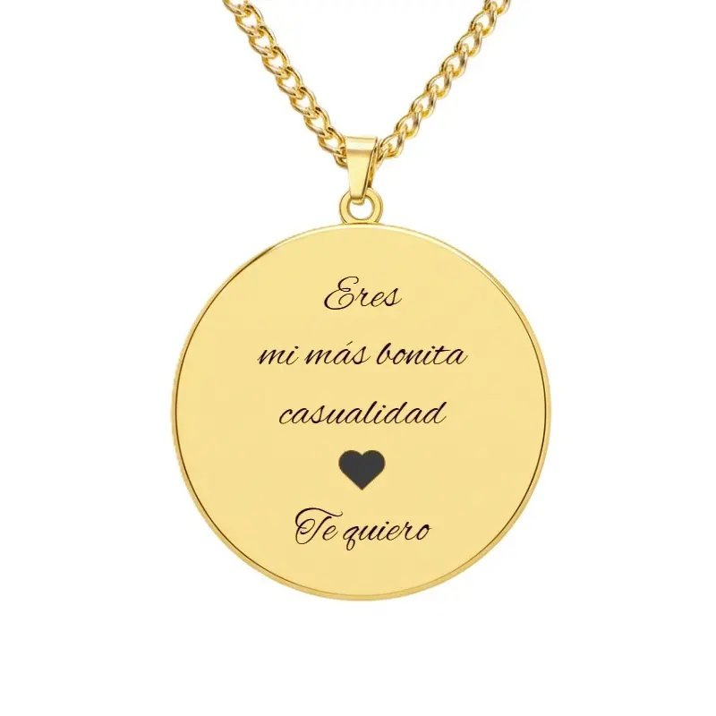 COLGANTE PLACA REDONDA ACERO, PARA GRABAR FOTO O TEXTO