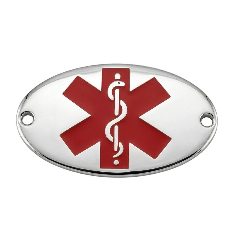CHAPA OVALADA ALERTA MÉDICA, ACERO (SE GRABA)