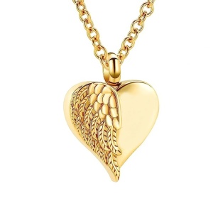colgante para cenizas corazón con alas acero y oro