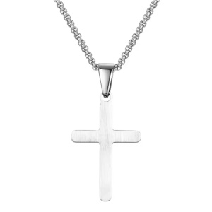 COLGANTE CRUZ LISA ACERO Y ORO CON CORDÓN INCLUIDO