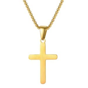 COLGANTE CRUZ LISA ACERO Y ORO CON CORDÓN INCLUIDO