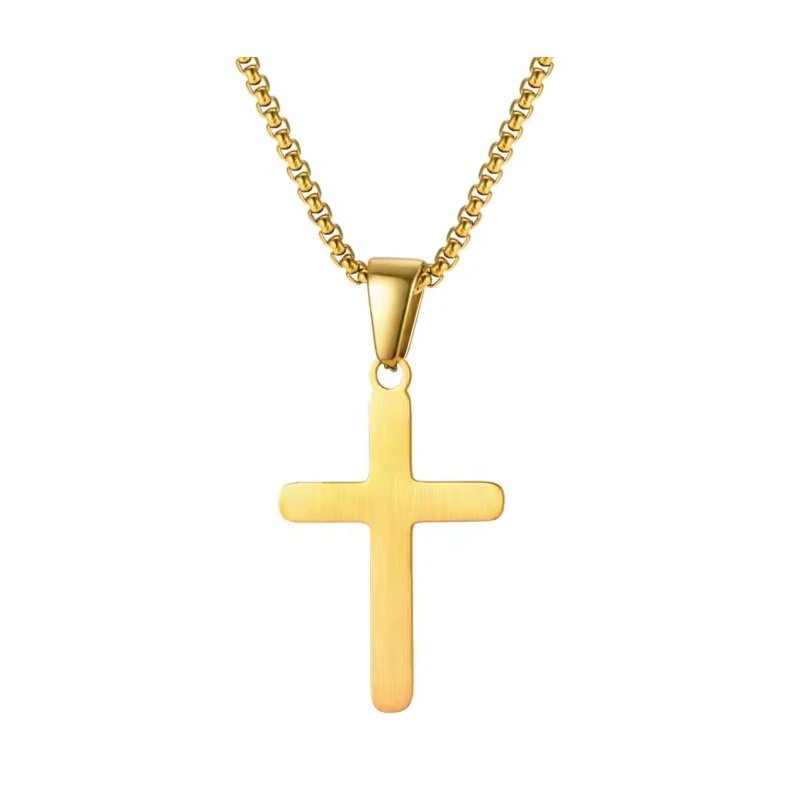 COLGANTE CRUZ LISA ACERO Y ORO CON CORDÓN INCLUIDO
