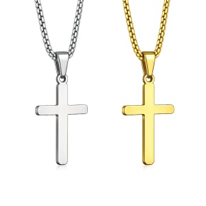 COLGANTE CRUZ LISA ACERO Y ORO CON CORDÓN INCLUIDO
