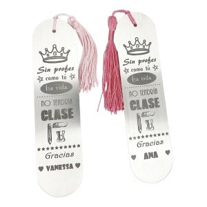 marcapáginas para profesoras con su nombre y el de los alumnos