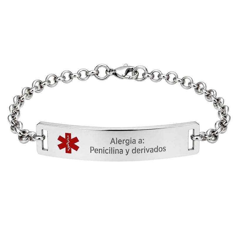 PULSERA MÉDICA ESLABÓN ROLO, ACERO INOX