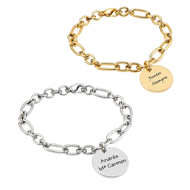 PULSERA CON CHAPA PERSONALIZADA ACERO DORADO Y PLATEADO
