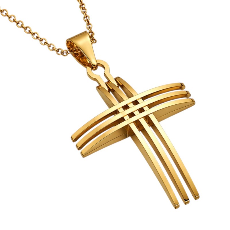 COLGANTE CRUZ MODERNA HOMBRE ACERO Y ORO