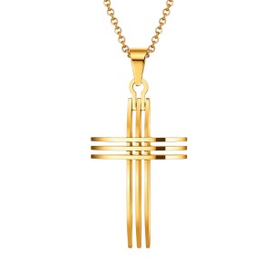 COLGANTE CRUZ MODERNA HOMBRE ACERO Y ORO