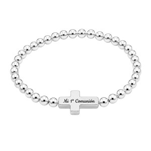 PULSERA BOLAS PLATA DE LEY CON CRUZ