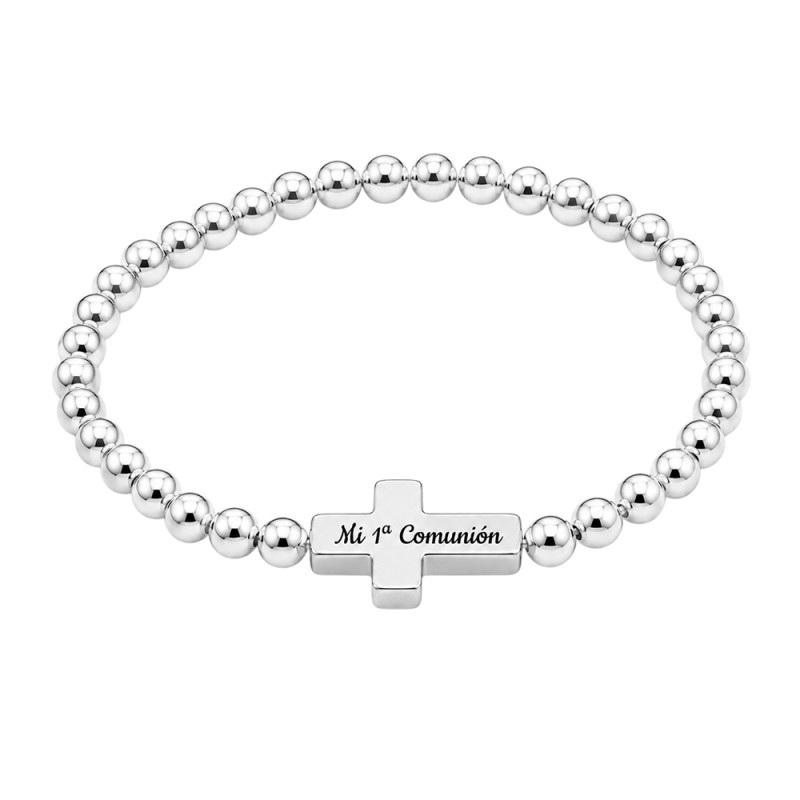 PULSERA BOLAS PLATA DE LEY CON CRUZ