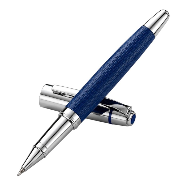 BOLÍGRAFO PLATEADO Y AZUL PERSONALIZADO