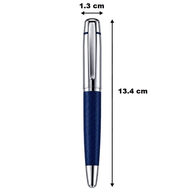 BOLÍGRAFO PLATEADO Y AZUL PERSONALIZADO