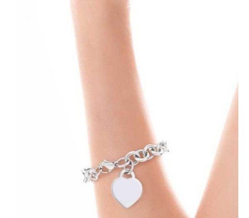 PULSERA  ACERO MACIZO CON CORAZÓN PARA GRABAR