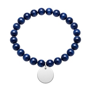 pulsera bolas de lapislázuli con chapa de plata personalizada