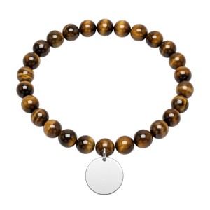 pulsera bolas de ojo de tigre con chapa de plata personalizada