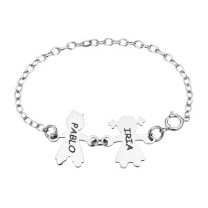 PULSERA FAMILIA PLATA DE LEY CON NIÑOS Y NIÑAS PERSONALIZADOS
