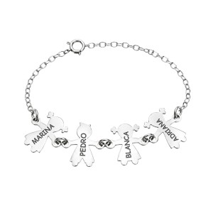 PULSERA FAMILIA PLATA DE LEY CON NIÑOS Y NIÑAS PERSONALIZADOS