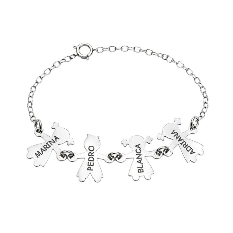 PULSERA FAMILIA PLATA DE LEY CON NIÑOS Y NIÑAS PERSONALIZADOS