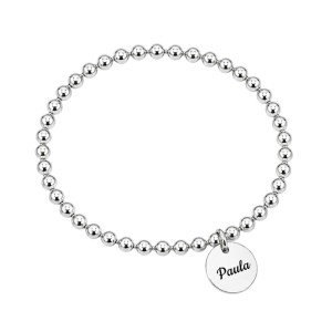 PULSERA BOLAS PLATA MEDALLA PERSONALIZADA