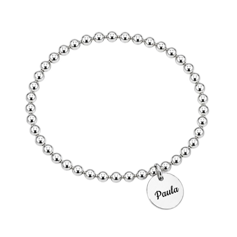 PULSERA BOLAS PLATA MEDALLA PERSONALIZADA