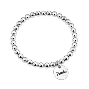 PULSERA BOLAS PLATA MEDALLA PERSONALIZADA