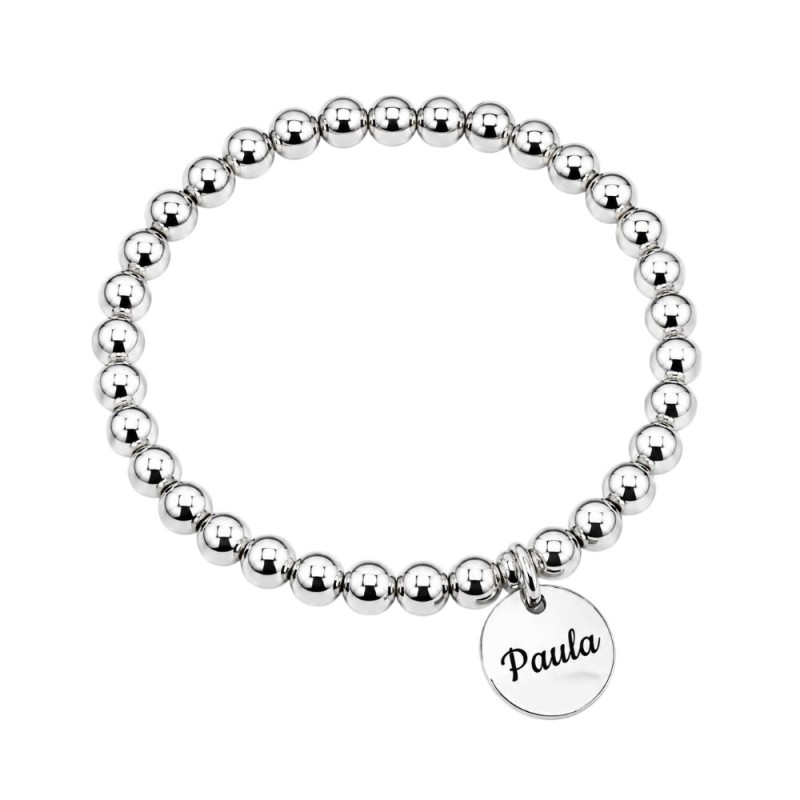 PULSERA BOLAS PLATA MEDALLA PERSONALIZADA