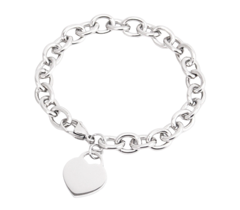 PULSERA ROLO ACERO CON CORAZÓN PARA GRABAR