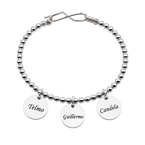 PULSERA INFINITO PLATA DE LEY CON MEDALLAS PARA GRABAR