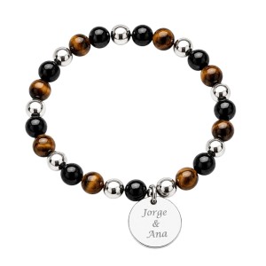 PULSERA ÁGATAS CON MEDALLA PERSONALIZADA, PLATA DE LEY