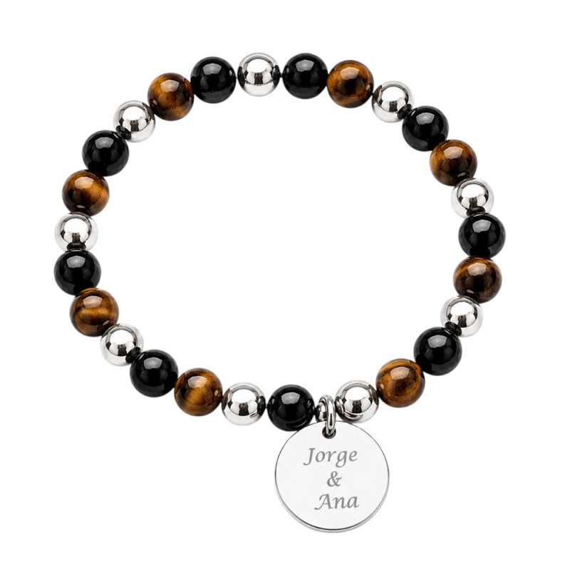 PULSERA ÁGATAS CON MEDALLA PERSONALIZADA, PLATA DE LEY