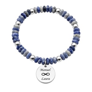 PULSERA JASPE AZUL CON MEDALLAS PERSONALIZADAS, PLATA DE LEY