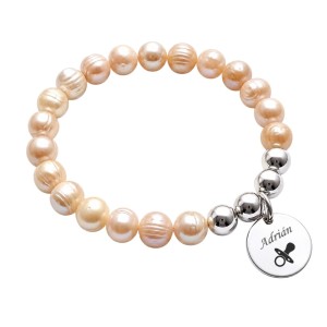 PULSERA PERLAS NATURALES ROSADAS CON CHAPA PERSONALIZADA