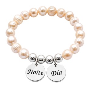 PULSERA PERLAS NATURALES ROSADAS CON CHAPA PERSONALIZADA