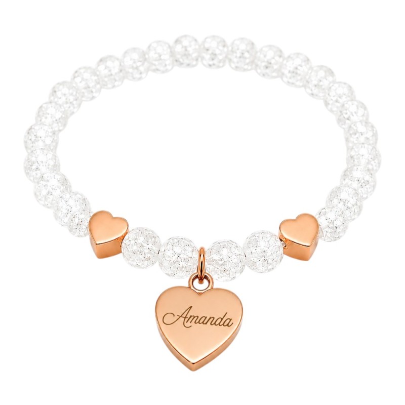 PULSERA CRISTAL ESCARCHADO CON CORAZÓN PARA GRABAR
