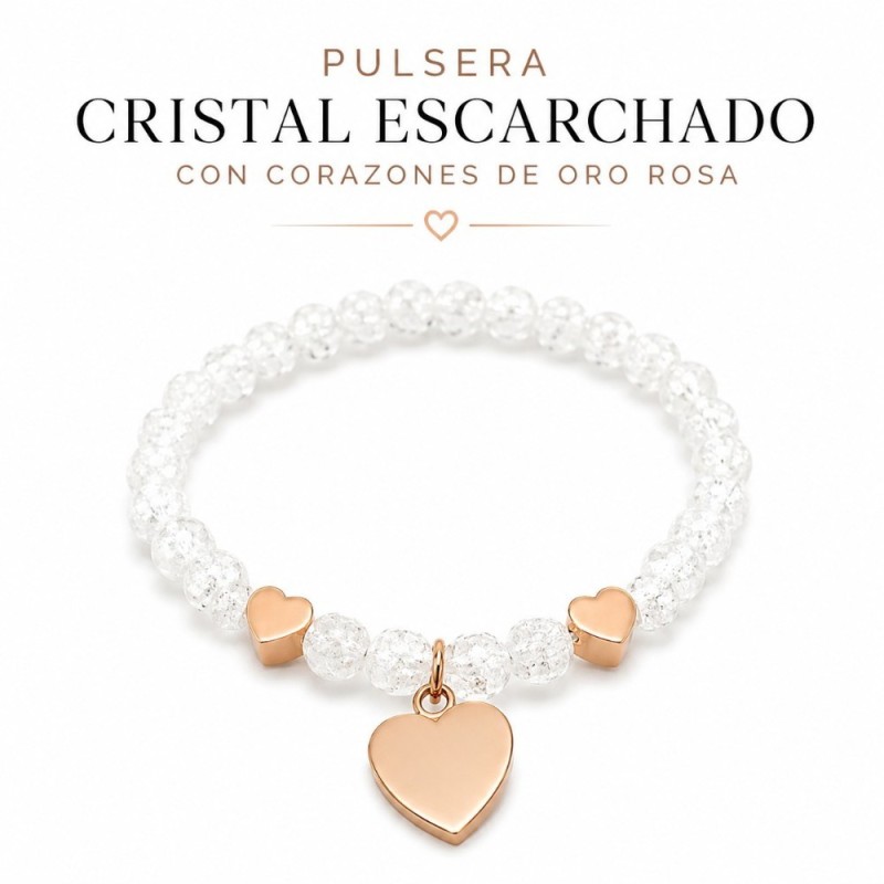 PULSERA CRISTAL ESCARCHADO CON CORAZÓN PARA GRABAR