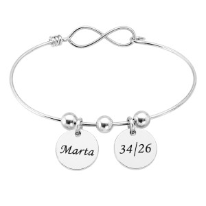 PULSERA INFINITO EN PLATA DE LEY 925 PERSONALIZADA CON MEDALLAS PARA GRABAR