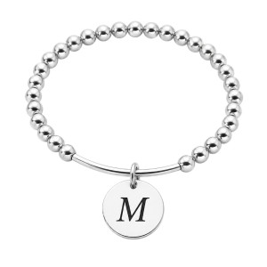 PULSERA BOLAS PLATA CON MEDALLAS PERSONALIZADAS