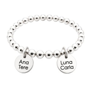 PULSERA BOLAS PLATA CON MEDALLAS PERSONALIZADAS