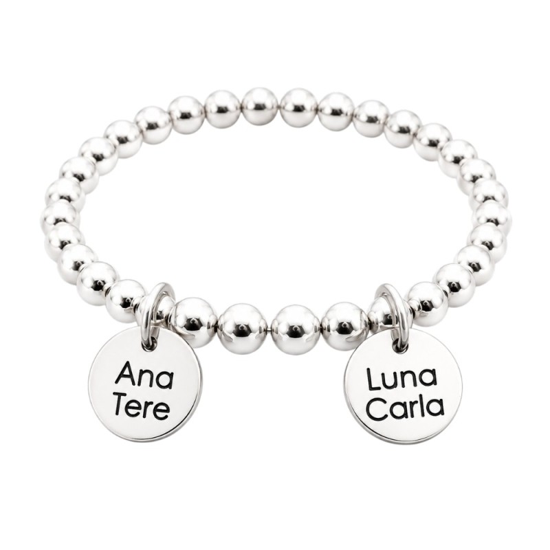PULSERA BOLAS PLATA CON MEDALLAS PERSONALIZADAS