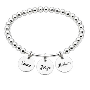 PULSERA BOLAS PLATA CON MEDALLAS PERSONALIZADAS