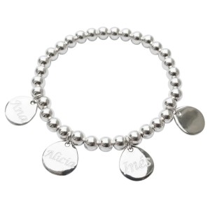 PULSERA BOLAS PLATA CON MEDALLAS PERSONALIZADAS