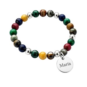 PULSERA ÁGATAS COLORES Y MEDALLA DE PLATA