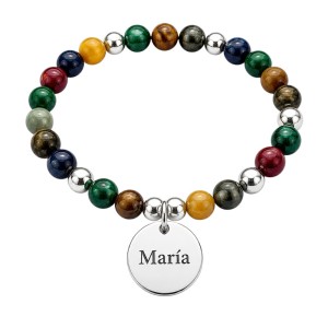 PULSERA ÁGATAS COLORES Y MEDALLA DE PLATA