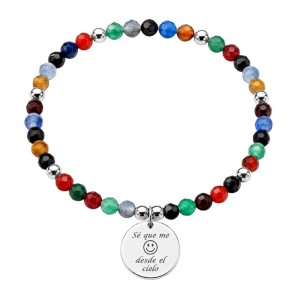 PULSERA BOLITAS ÁGATA COLORES Y MEDALLA DE PLATA