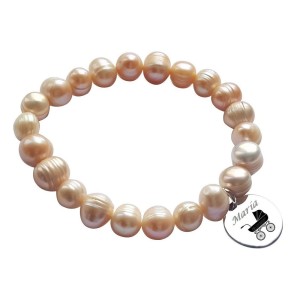 PULSERA PERLAS NATURALES CON MEDALLA PERSONALIZADA, PLATA DE LEY 925