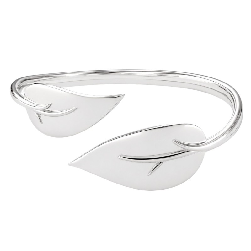 PULSERA PLATA ABIERTA HOJAS AJUSTABLE