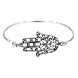 PULSERA RÍGIDA CON MANO DE FÁTIMA 100% PLATA DE 1ª LEY