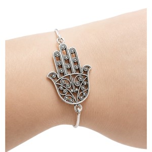 PULSERA RÍGIDA CON MANO DE FÁTIMA 100% PLATA DE 1ª LEY
