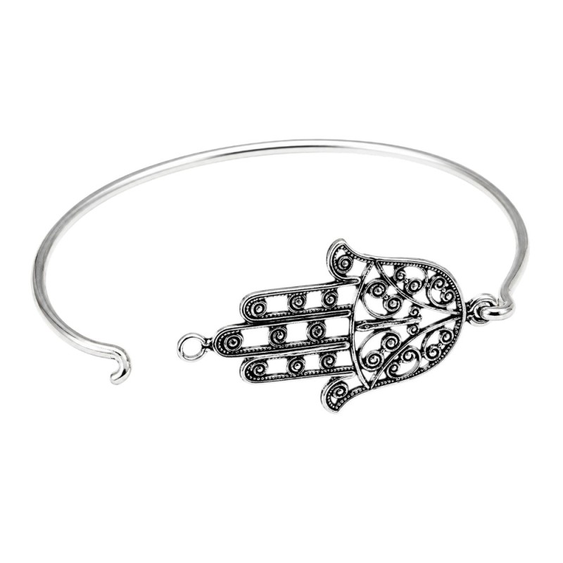 PULSERA RÍGIDA CON MANO DE FÁTIMA 100% PLATA DE 1ª LEY